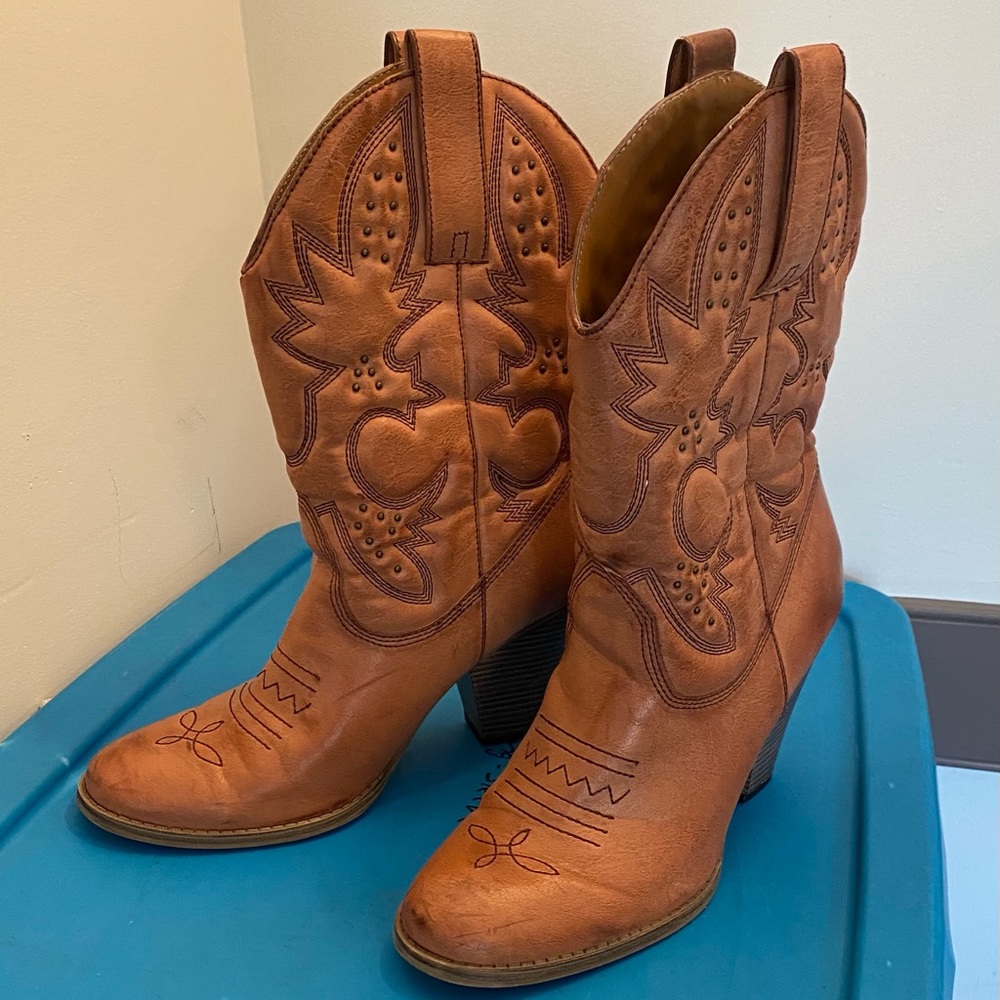 Mia Larue Boots Women 11 Mid Faux Leather Brown